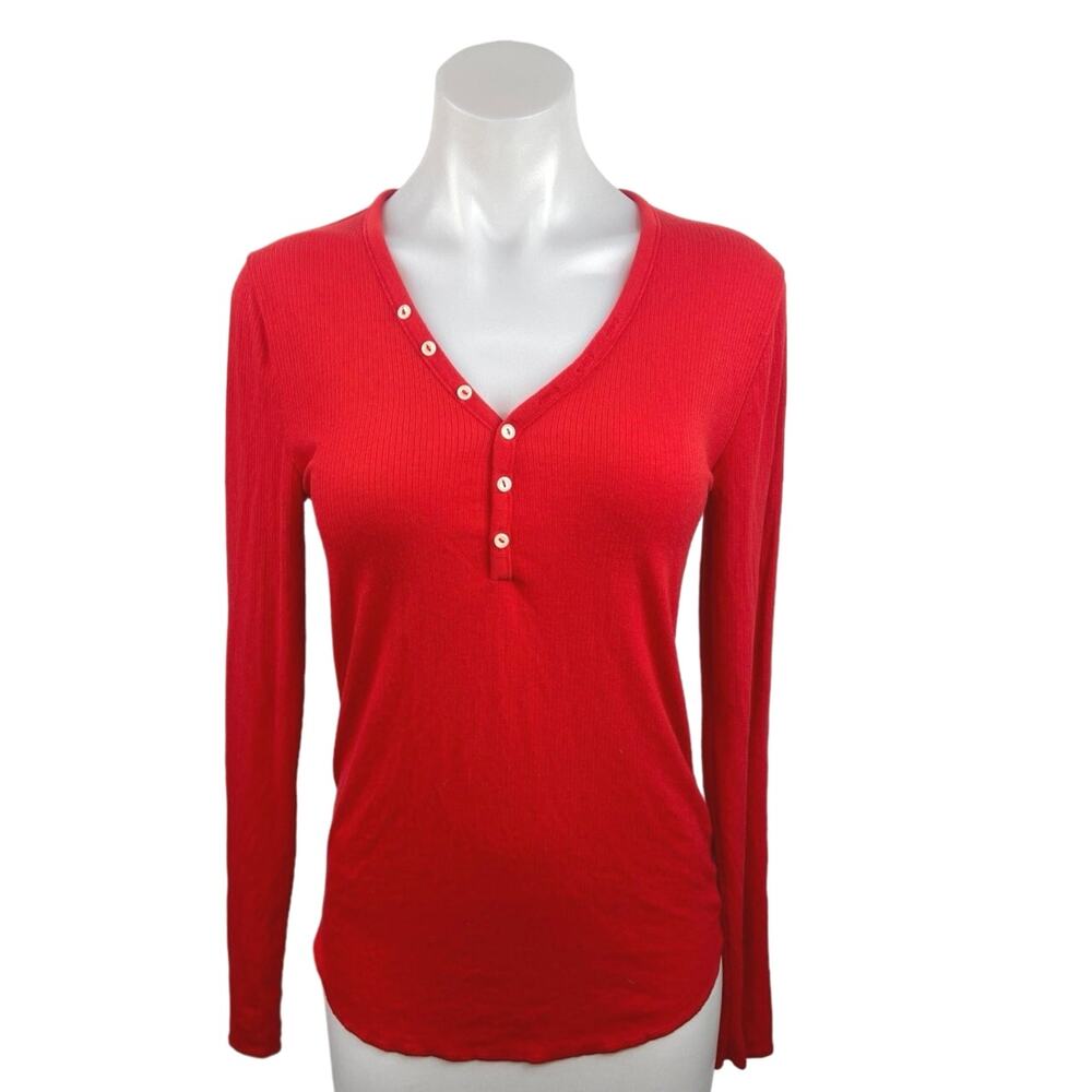 Gap Red V Neck Button Front Stretch Pullover Long… - image 1